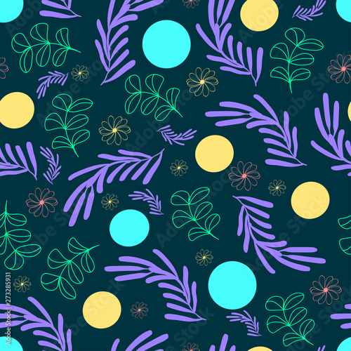 plants drawn in blue and green colors with circles on a dark background