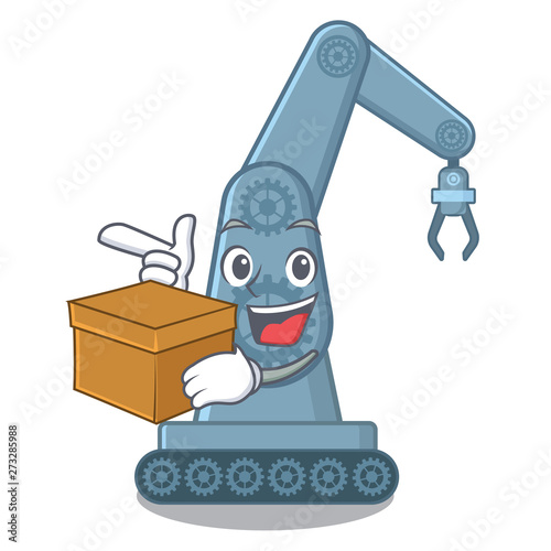 With box mechatronic robotic arm in mascot shape