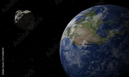 Fototapeta Naklejka Na Ścianę i Meble -  Earth and asteroid. Space theme. 3D illustration.