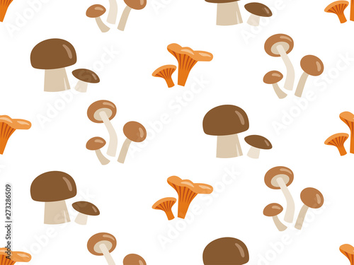 Vector illustration of mushrooms. Seamless pattern.