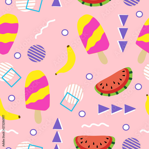 watermelon and banana ice cream in a seamless pattern design