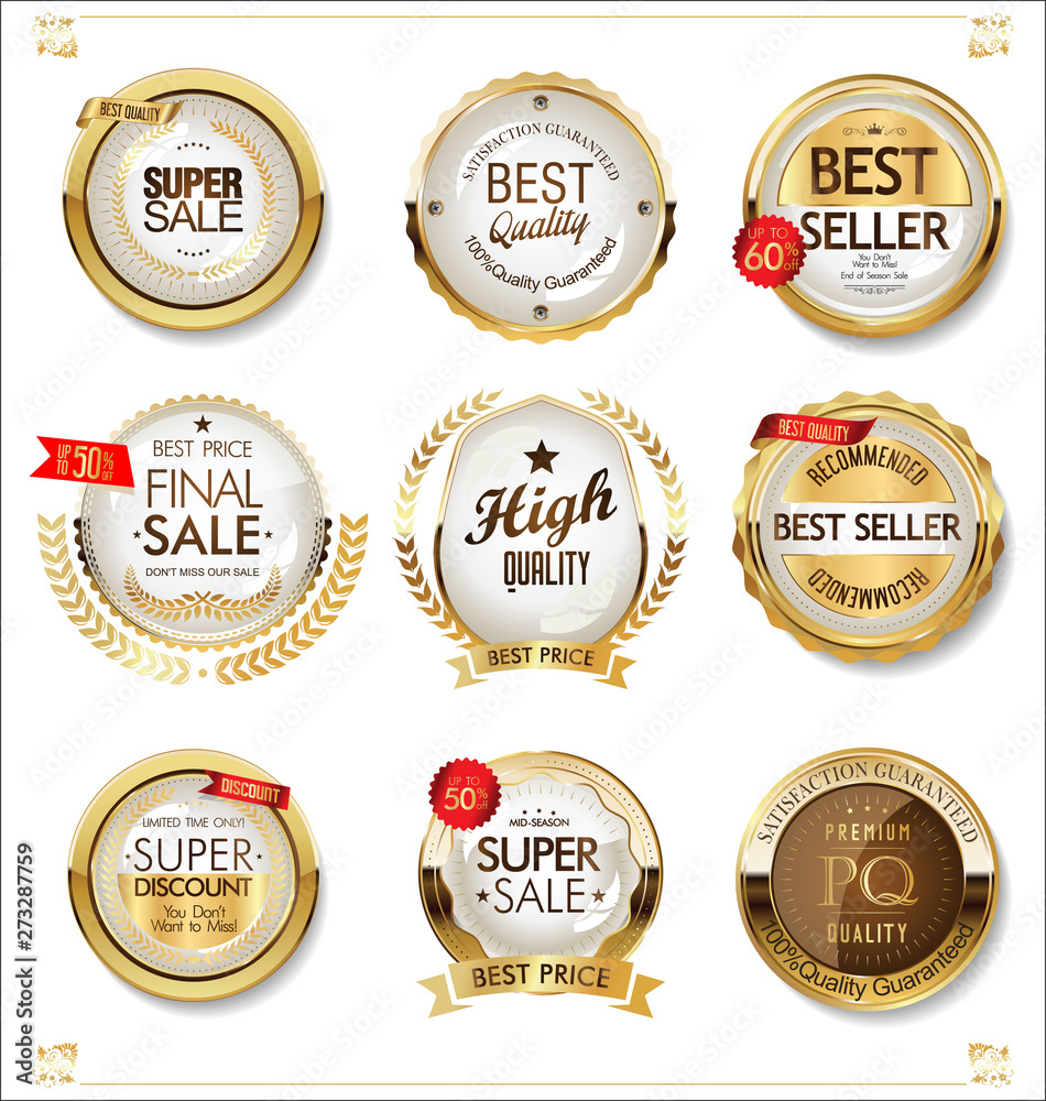 White and gold badges luxury vector collection 