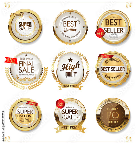 White and gold badges luxury vector collection 