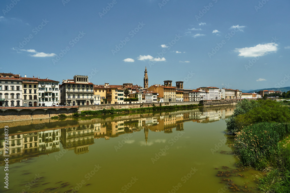 Townhouses on the Arno River in the city of Florence in Italy.
