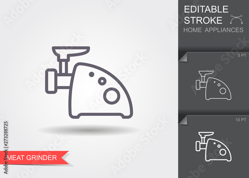 Meat grinder. Line icon with editable stroke with shadow