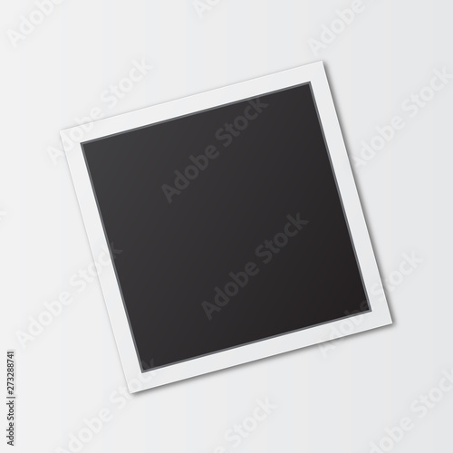 Realistic square photo frame isolated on white background. Memories concept in vintage style. Vector illustration. Frame template with shadows isolated.