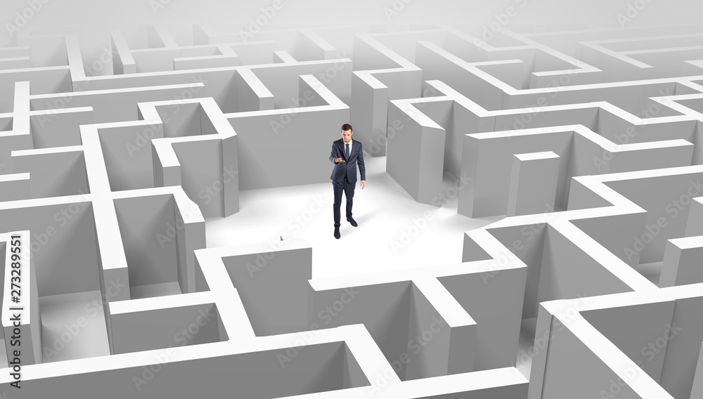 Young businessman standing in a middle of a 3D maze
Young businessman standing in a middle of a 3D maze