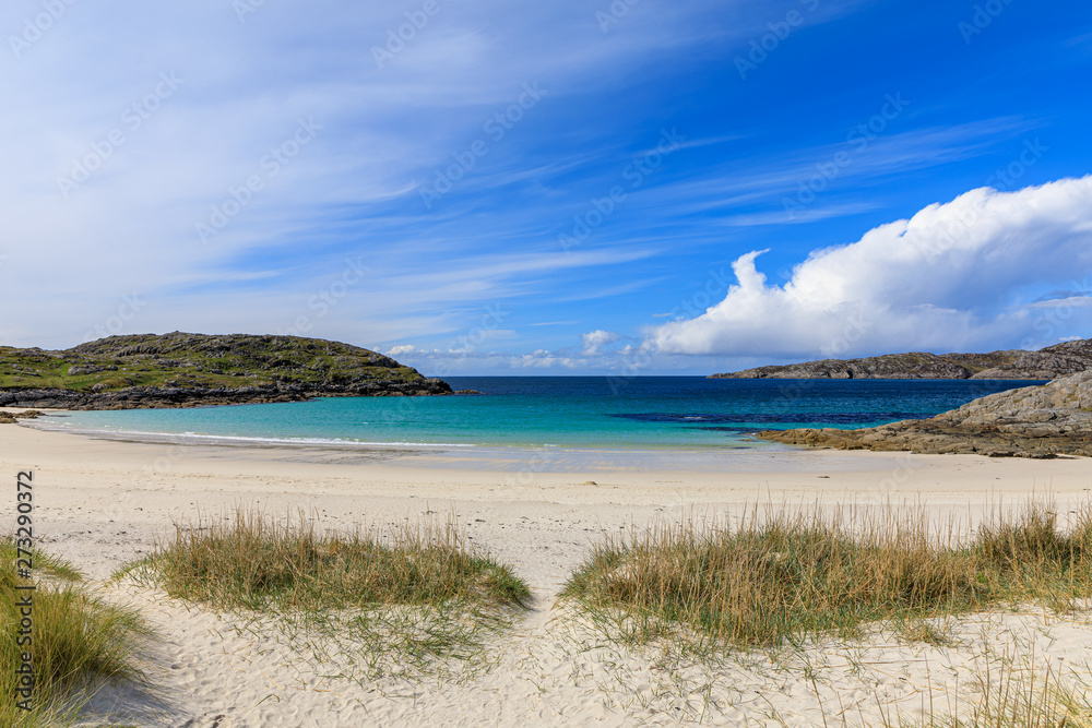 The view of Achmelvich beach from the Dunes, Lochinver, Scotland, UK