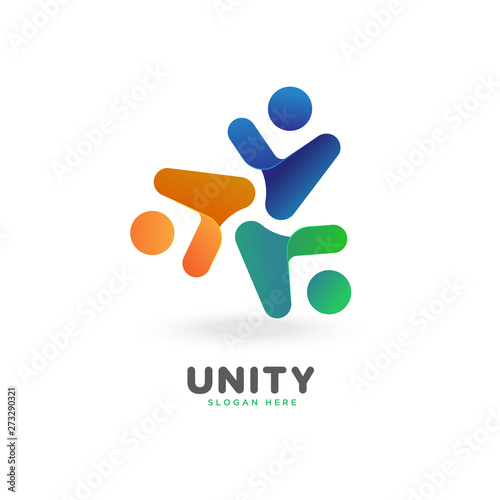 Cute colorful smooth gradient trio unity, people, social logo vector template