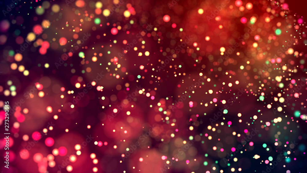 cloud of multicolored particles in the air like sparkles on a dark background with depth of field. beautiful bokeh light effects with colored particles. background for holiday presentations. 62 - obrazy, fototapety, plakaty 