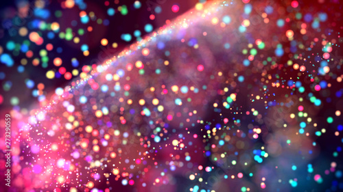 cloud of multicolored particles in the air like sparkles on a dark background with depth of field. beautiful bokeh light effects with colored particles. background for holiday presentations. 69