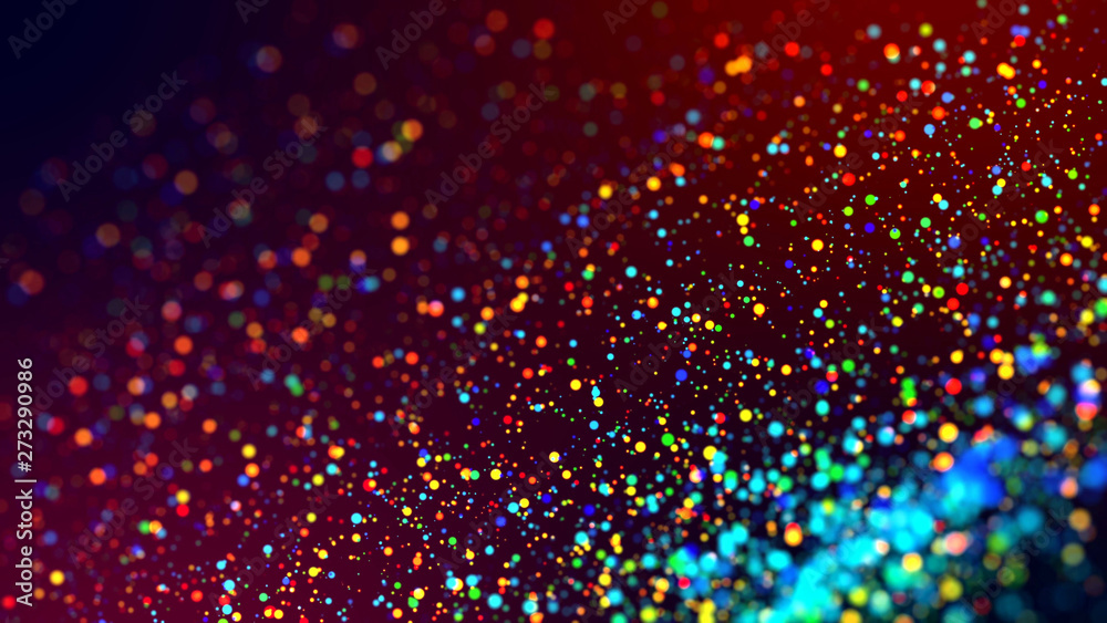 cloud of multicolored particles in the air like sparkles on a dark background with depth of field. beautiful bokeh light effects with colored particles. background for holiday presentations. 126