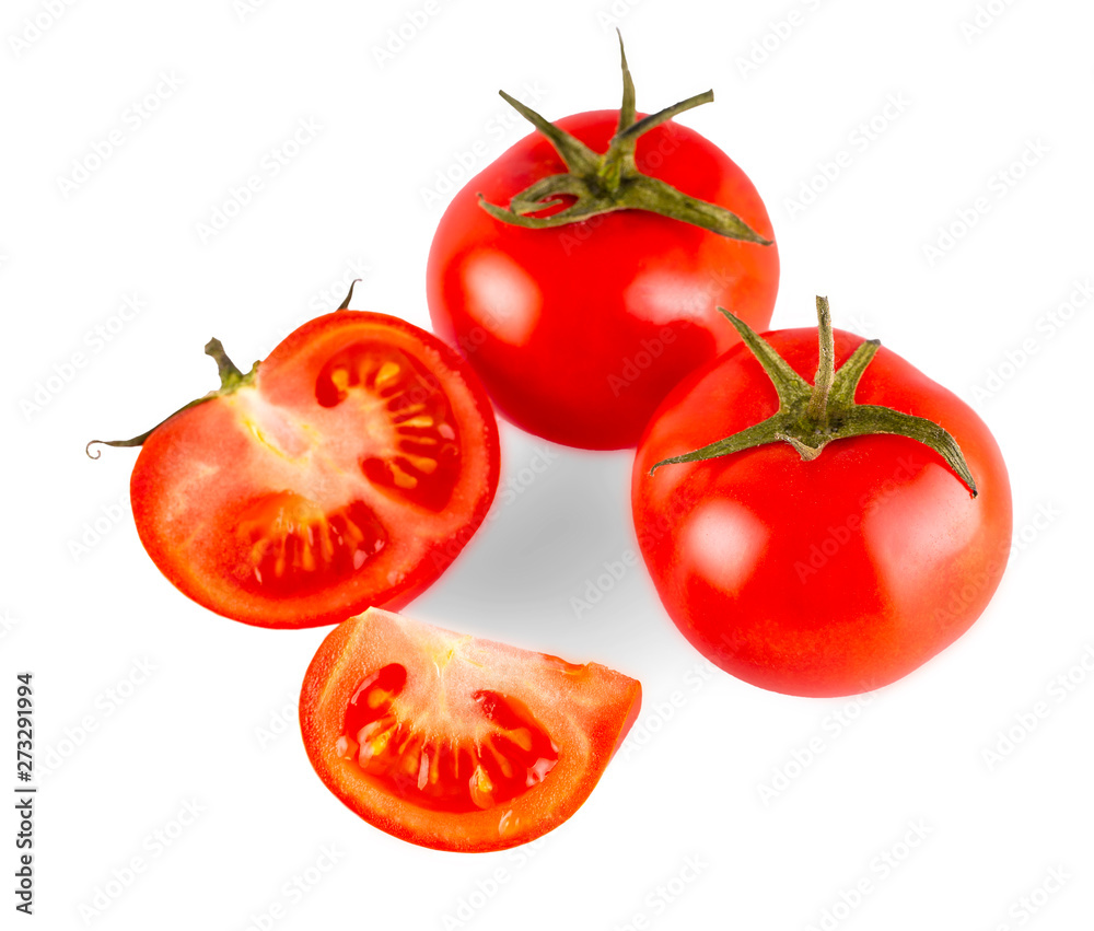 The red tasty fresh tomatos on the white background. The red tasty fresh tomatos on the white background.