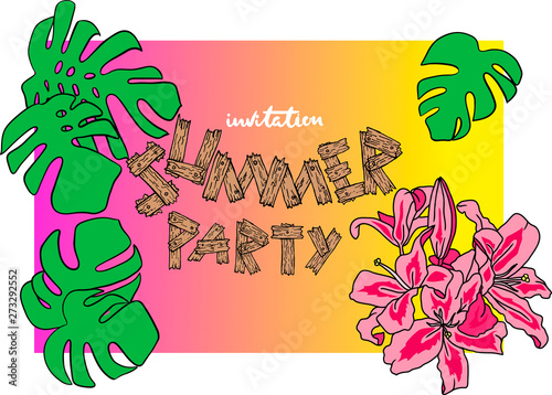 Beach party invitation. Card for summer holidays. Vector illustration.