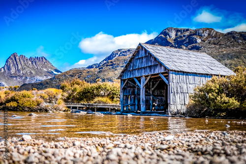 The Boat Shed on the picturesque Dove Lake at Cradle Mountain, Tasmania.