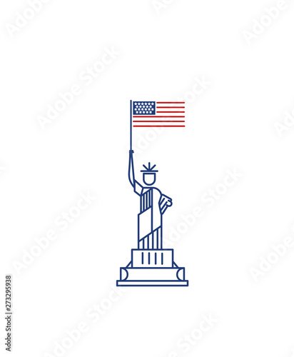 4th of July - American Flag with eagel Independence Day, Hand Drawn Sketch Vector illustration.