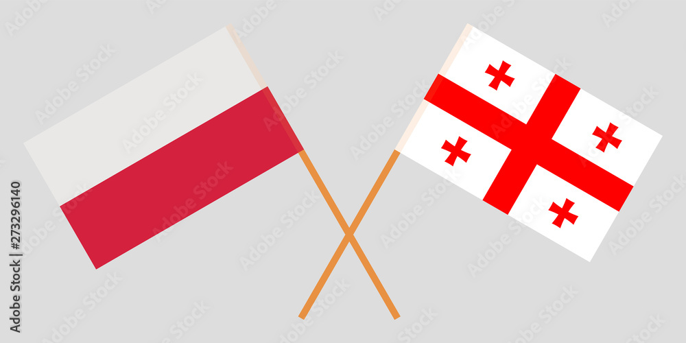Georgia and Poland. Crossed Georgian and Polish flags