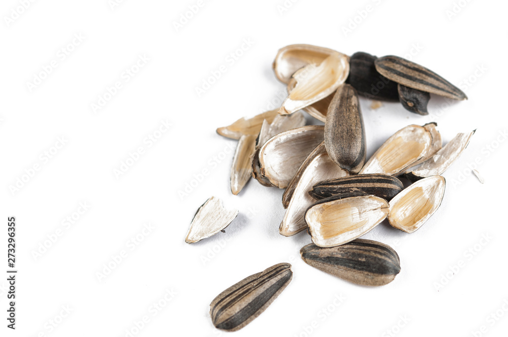 Sunflower seeds isolated on white background.Copy space Sunflower seeds isolated on white background.Copy space