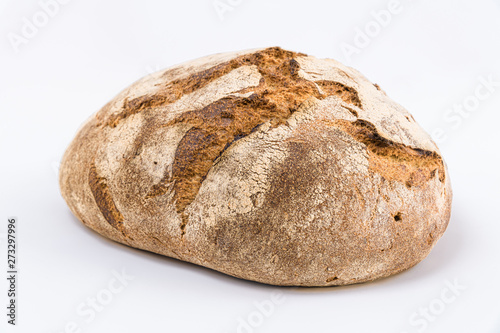 whole rye dark bread isolated on white background