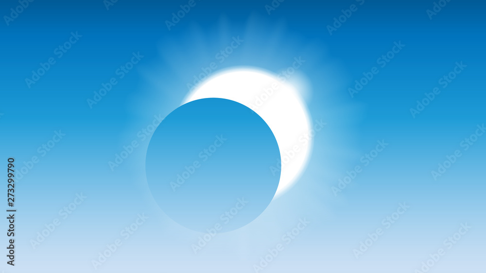 Solar eclipse in the blue sky, vector art illustration.
