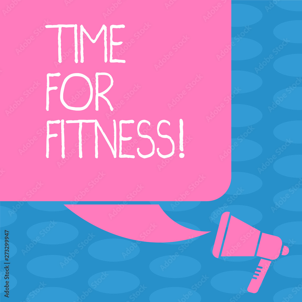 Word writing text Time For Fitness. Business concept for Right moment to start working out making exercises Color Silhouette of Blank Square Speech Bubble and Megaphone photo. Word writing text Time For Fitness. Business concept for Right moment to start working out making exercises Color Silhouette of Blank Square Speech Bubble and Megaphone photo.