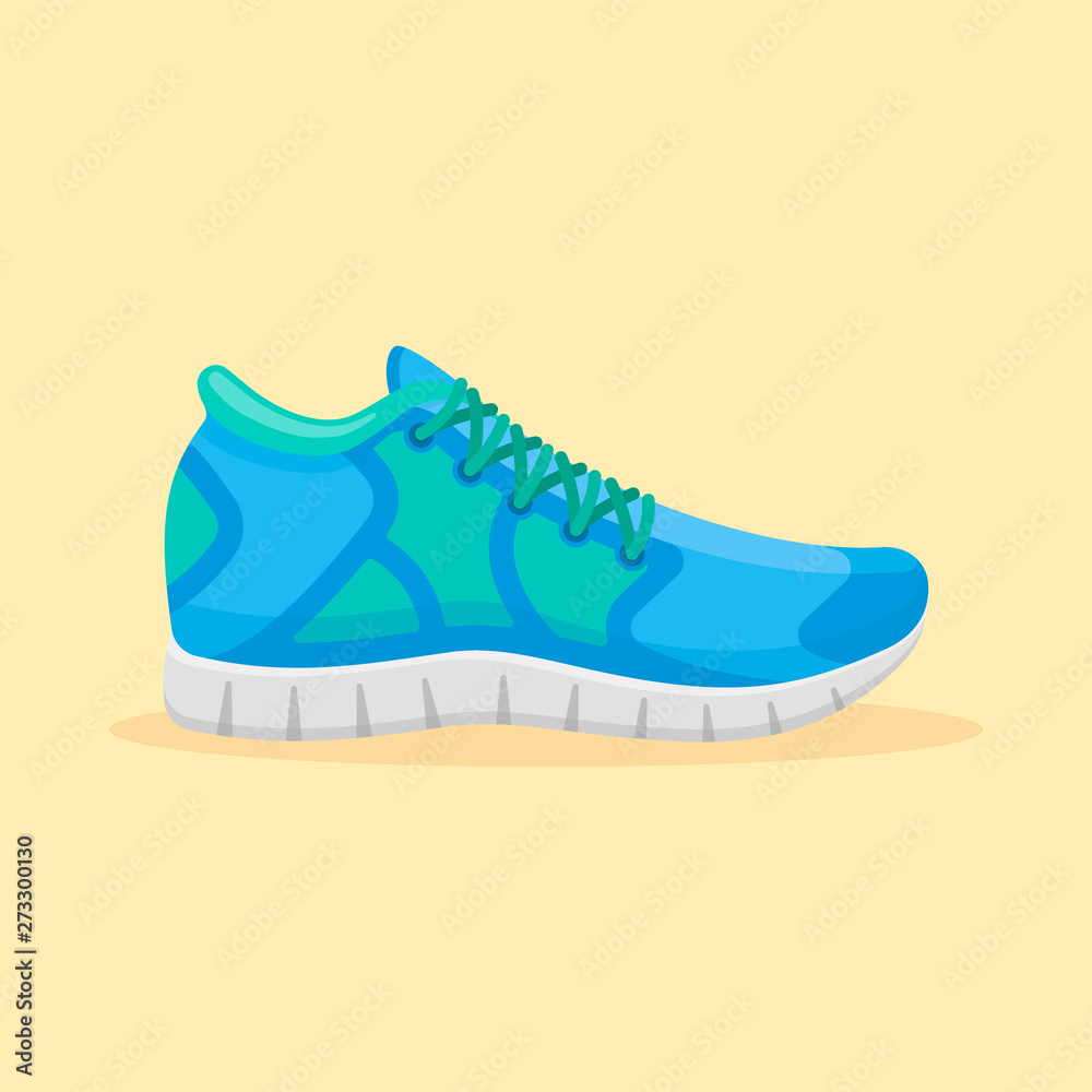 Blue running shoes isolated on yellow background. Sport sneakers vector illustration. Blue running shoes isolated on yellow background. Sport sneakers vector illustration.