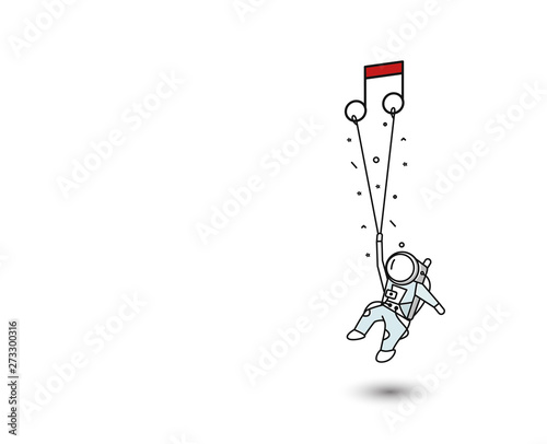 Music concept banner hanging astronauts poster, Flat Line Art Vector Design illustration.