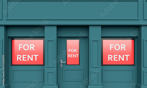 Store with red poster For Rent. 3d rendering