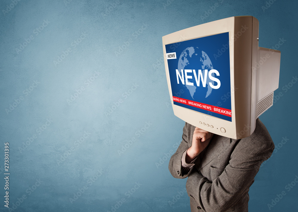 Young person with monitor head, breaking news concept
Young person with monitor head, breaking news concept