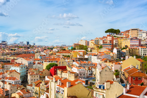  Panorama of the old town in Lisbon in sunny spring day, Portugal. The Mouraria and Graca historical districts. photo