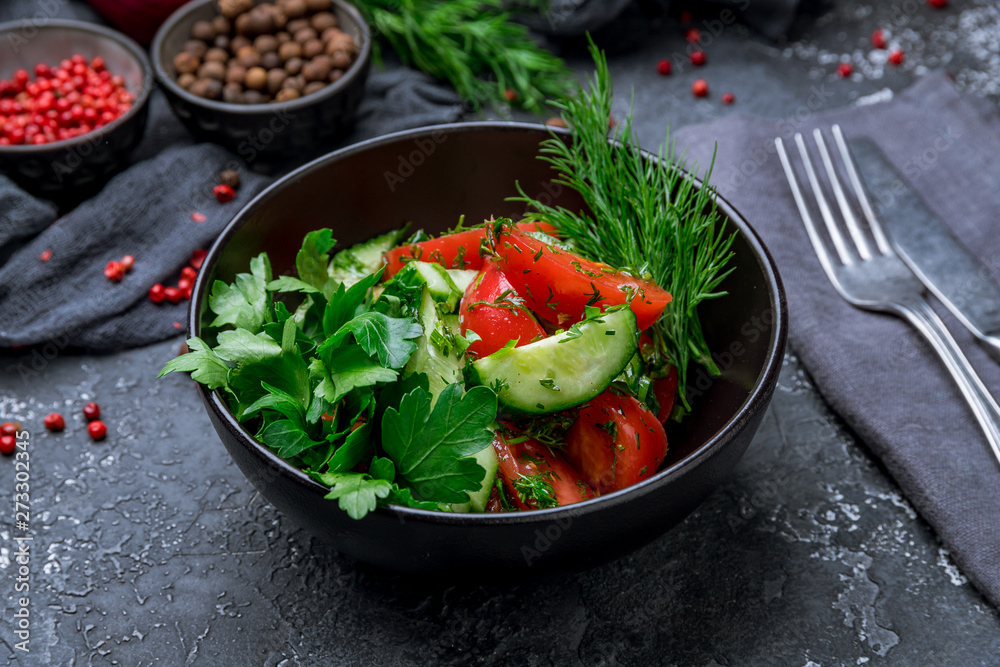 Vegetable salad with tomatoes and cucumbers Vegetable salad with tomatoes and cucumbers