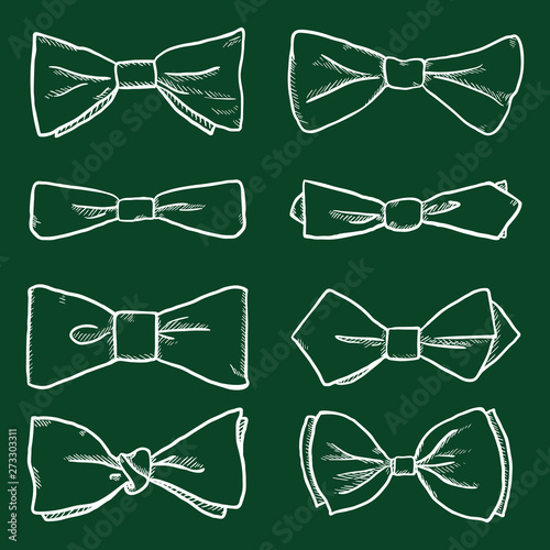 Vector Set of Chalk Sketch Bowties. Different Types Collection.