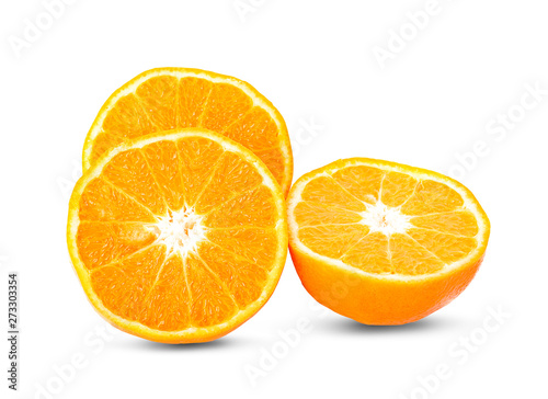 Orange. Whole and halves isolated on the white background