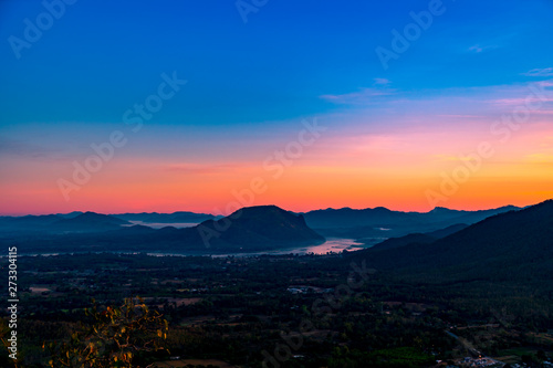 Scenic Colorful Landscape Sunrise in the Morning on The Hill at Phu Tok, Chiang Khan, Loei, Thailand. © athurfotolia