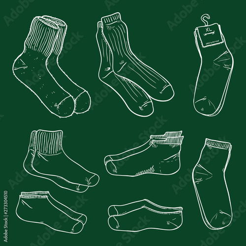Vector Chalk Sketch Set of Different Socks