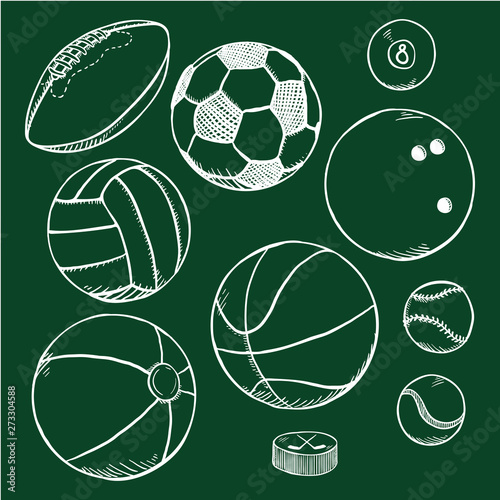 Vector Set of Chalk Sketch Sport Balls