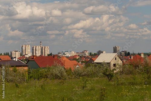 Outskirts of Chisinau. Panorama with the capital of Moldova. Cloudy sky before the rain.