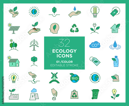Set of Ecology icons in color