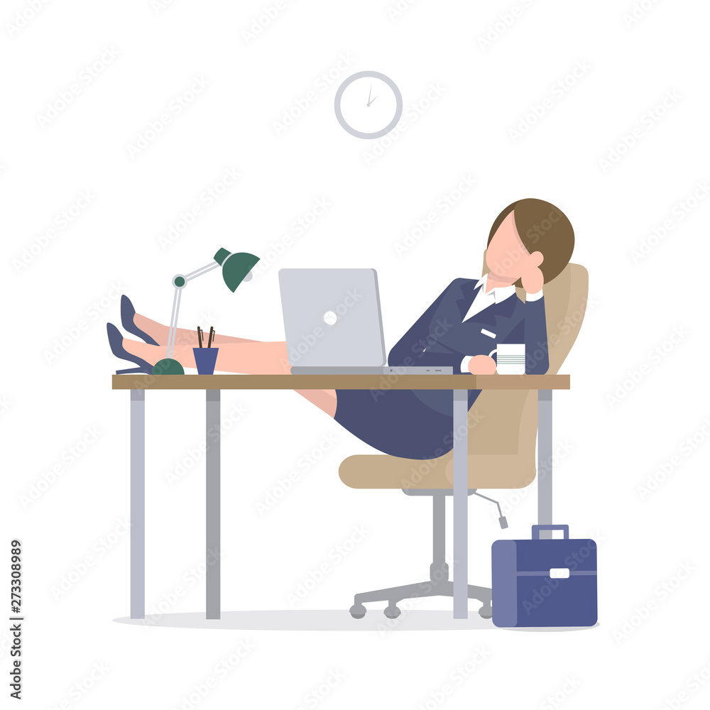 Business woman with laptop at desk legs on the table