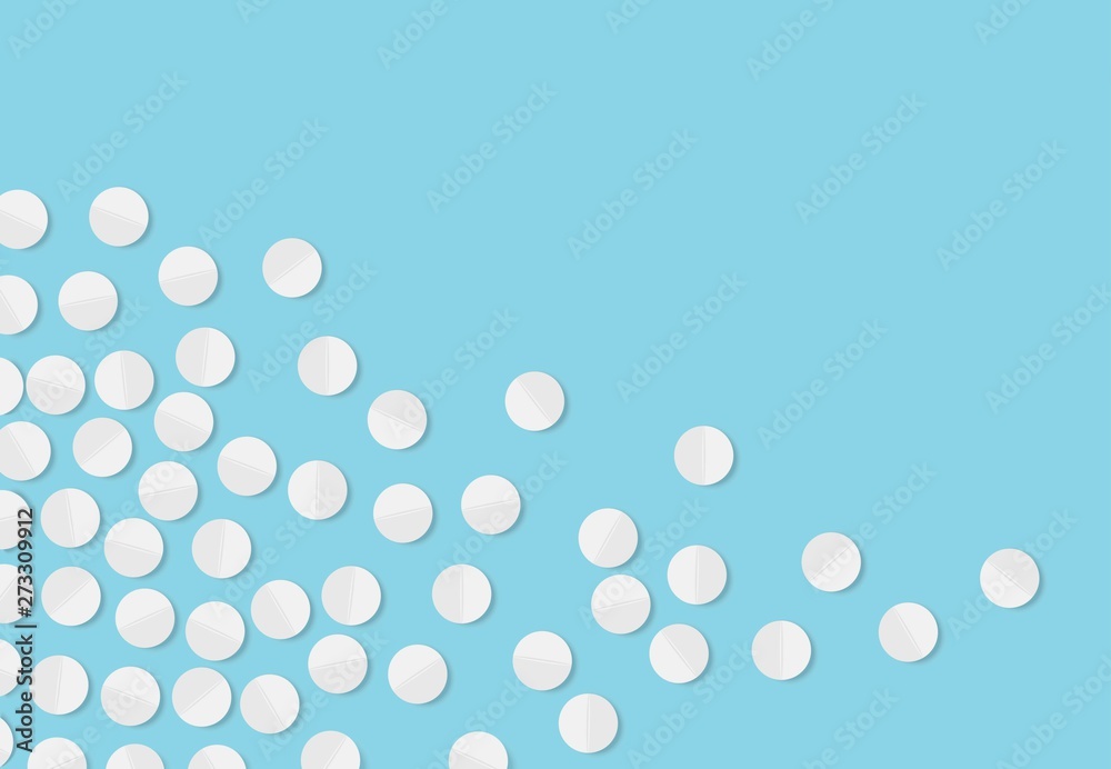 White pills. Top view. Template design for medical advertisment. Antibiotics, painkillers, vitamins or aspirin. White pills. Top view. Template design for medical advertisment. Antibiotics, painkillers, vitamins or aspirin.