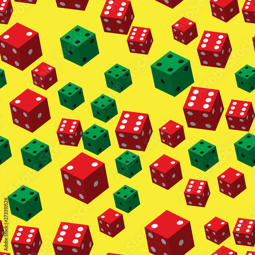 Red Green Dice Seamless Pattern, 3D illustration