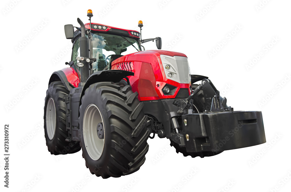 Large agricultural tractor front view, isolated on a white background Large agricultural tractor front view, isolated on a white background