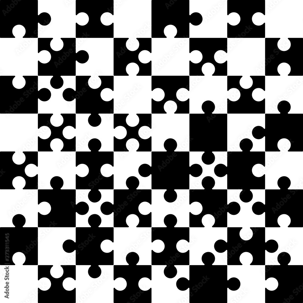 Jigsaw puzzle background, blank puzzle template, puzzle chess board, black  and white, vector illustration. Stock Vector | Adobe Stock