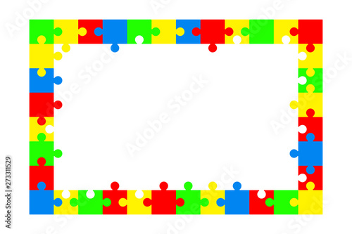 Jigsaw puzzle frame, blank puzzle border template, colorful isolated on white background, vector illustration.