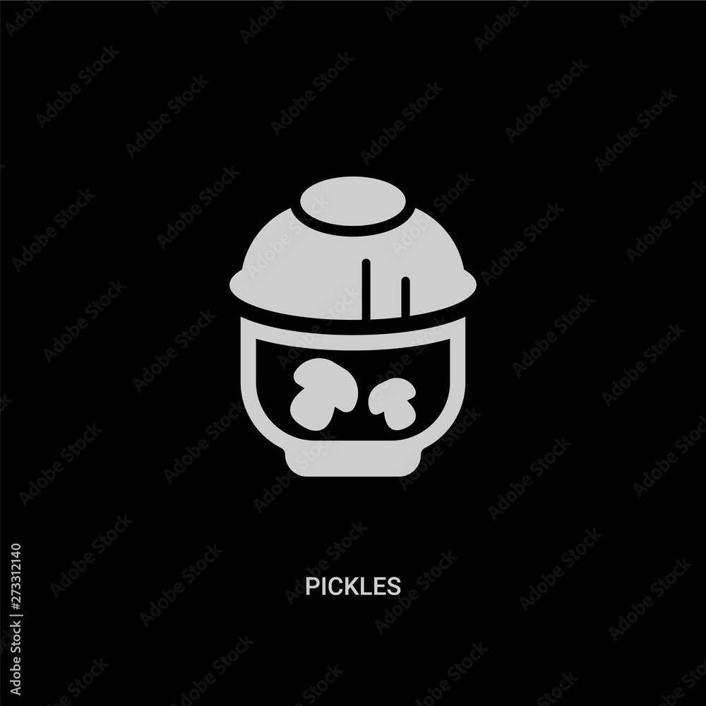 white pickles vector icon on black background. modern flat pickles from gastronomy concept vector sign symbol can be use for web, mobile and logo. white pickles vector icon on black background. modern flat pickles from gastronomy concept vector sign symbol can be use for web, mobile and logo.