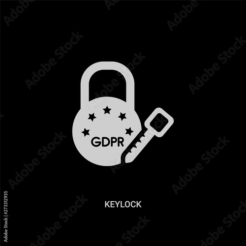 white keylock vector icon on black background. modern flat keylock from gdpr concept vector sign symbol can be use for web, mobile and logo.