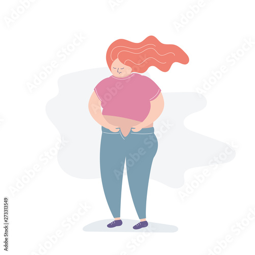 Unhappy fat woman,problem with clothes,