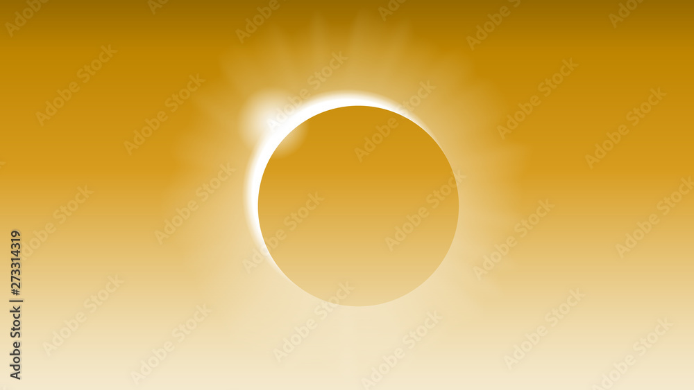 Solar eclipse in the orange sky, vector art illustration.