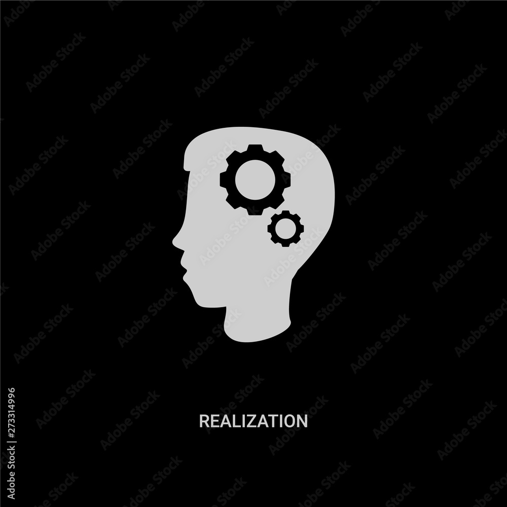 white realization vector icon on black background. modern flat realization from general concept vector sign symbol can be use for web, mobile and logo. white realization vector icon on black background. modern flat realization from general concept vector sign symbol can be use for web, mobile and logo.