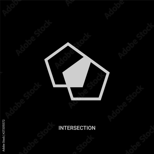 white intersection vector icon on black background. modern flat intersection from geometric figure concept vector sign symbol can be use for web, mobile and logo.